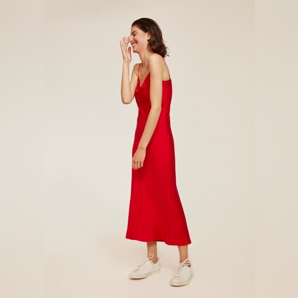 Vintage Dresses & Skirts - Vintage 1990s Y2K Trio New York Red Chiffon Cowl Neck Slip Dress